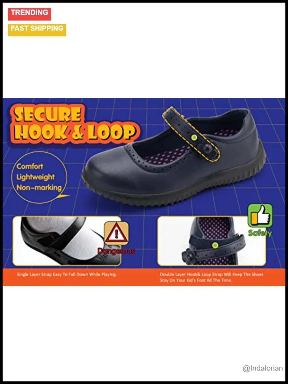 Girl's Mary Jane School Uniform Shoes - Faux Leather Hook & Loop